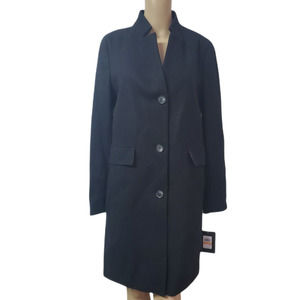 DKNY Womens Single-breasted Stand-Collar Reefer Wool Coat Black Small